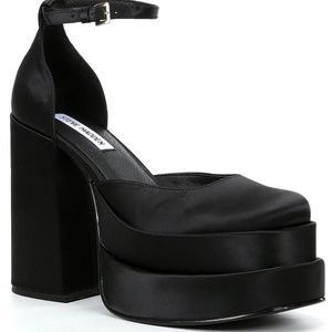 NIB Steve Madden Charlize Platform Heels Black Satin 7.5